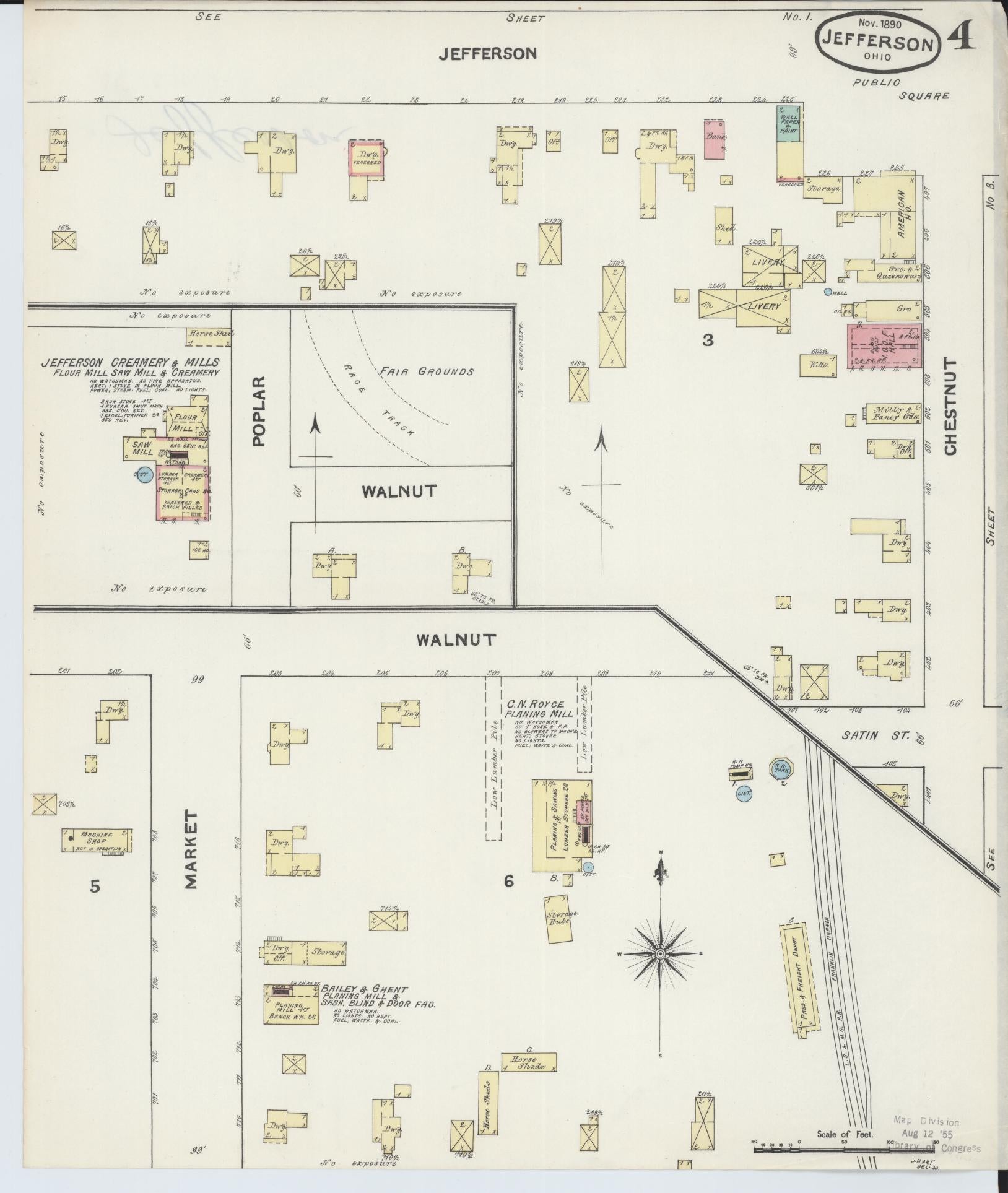 Sanborn Fire Insurance Map from Jefferson, Ashtabula County, Ohio (1890), Sheet #0004 - Historic Sanborn Fire Insurance Map Print, vintage old map wall art, antique decor, genealogy gift, Ohio Ohio map