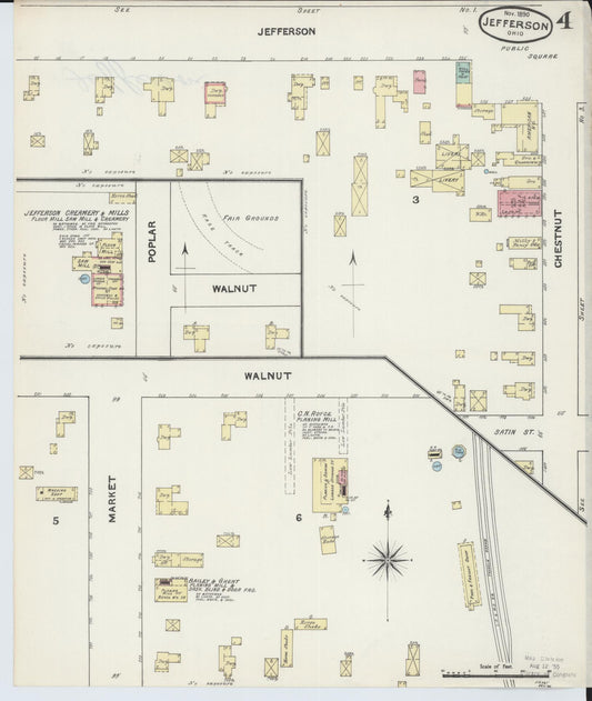 Sanborn Fire Insurance Map from Jefferson, Ashtabula County, Ohio (1890), Sheet #0004 - Historic Sanborn Fire Insurance Map Print, vintage old map wall art, antique decor, genealogy gift, Ohio Ohio map