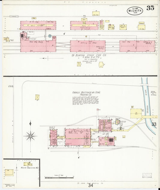 Sanborn Fire Insurance Map from Wichita, Sedgwick County, Kansas (1897), Sheet #0035 - Historic Sanborn Fire Insurance Map Print, vintage old map wall art, antique decor, genealogy gift, Kansas Kansas map