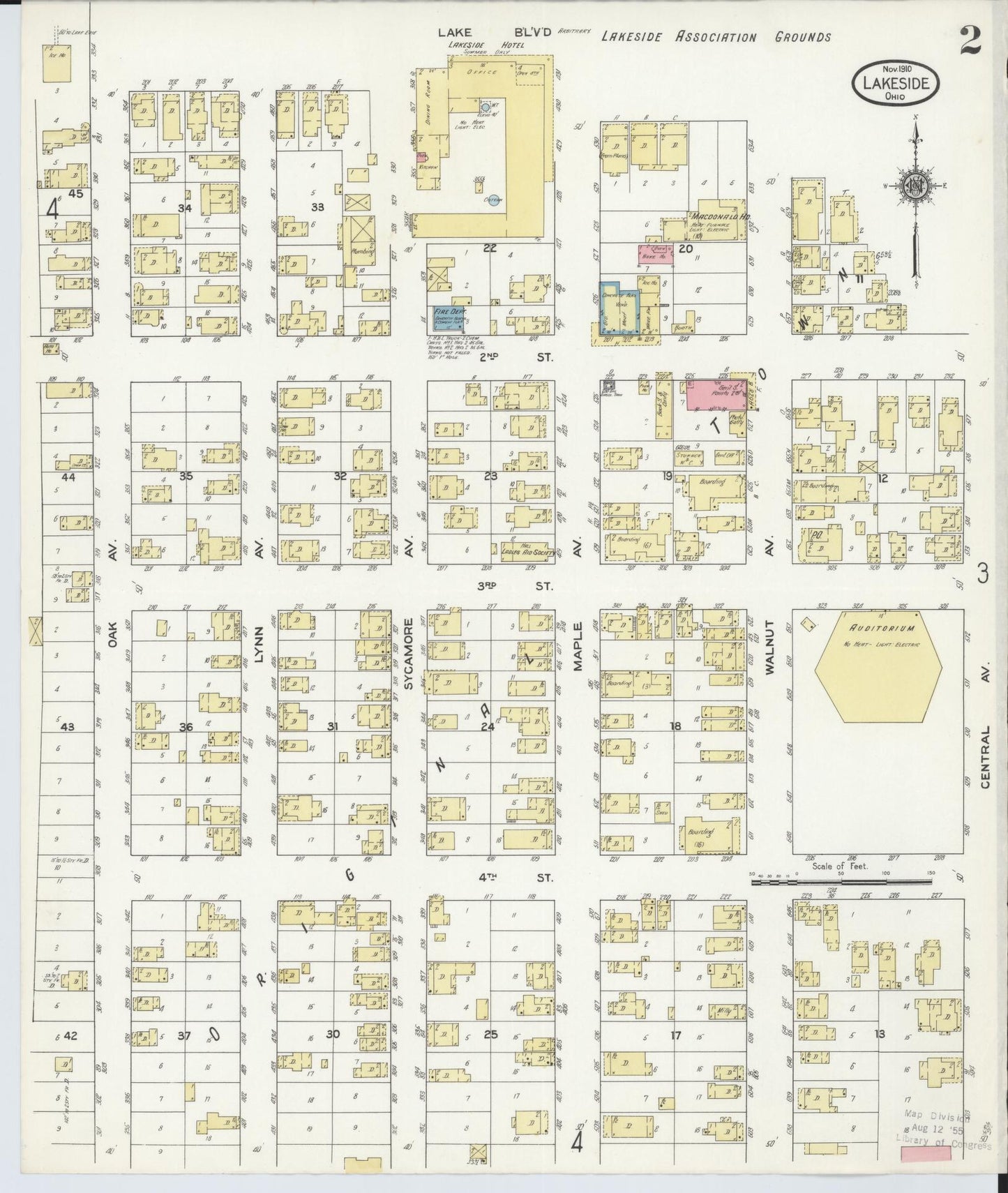 Sanborn Fire Insurance Map from Lakeside, Ottawa County, Ohio (1910), Sheet #0002 - Historic Sanborn Fire Insurance Map Print, vintage old map wall art, antique decor, genealogy gift, Ohio Ohio map