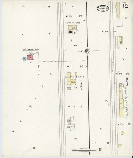 Sanborn Fire Insurance Map from Canyon, Randall County, Texas (1920), Sheet #0012 - Historic Sanborn Fire Insurance Map Print, vintage old map wall art, antique decor, genealogy gift, Texas Texas map
