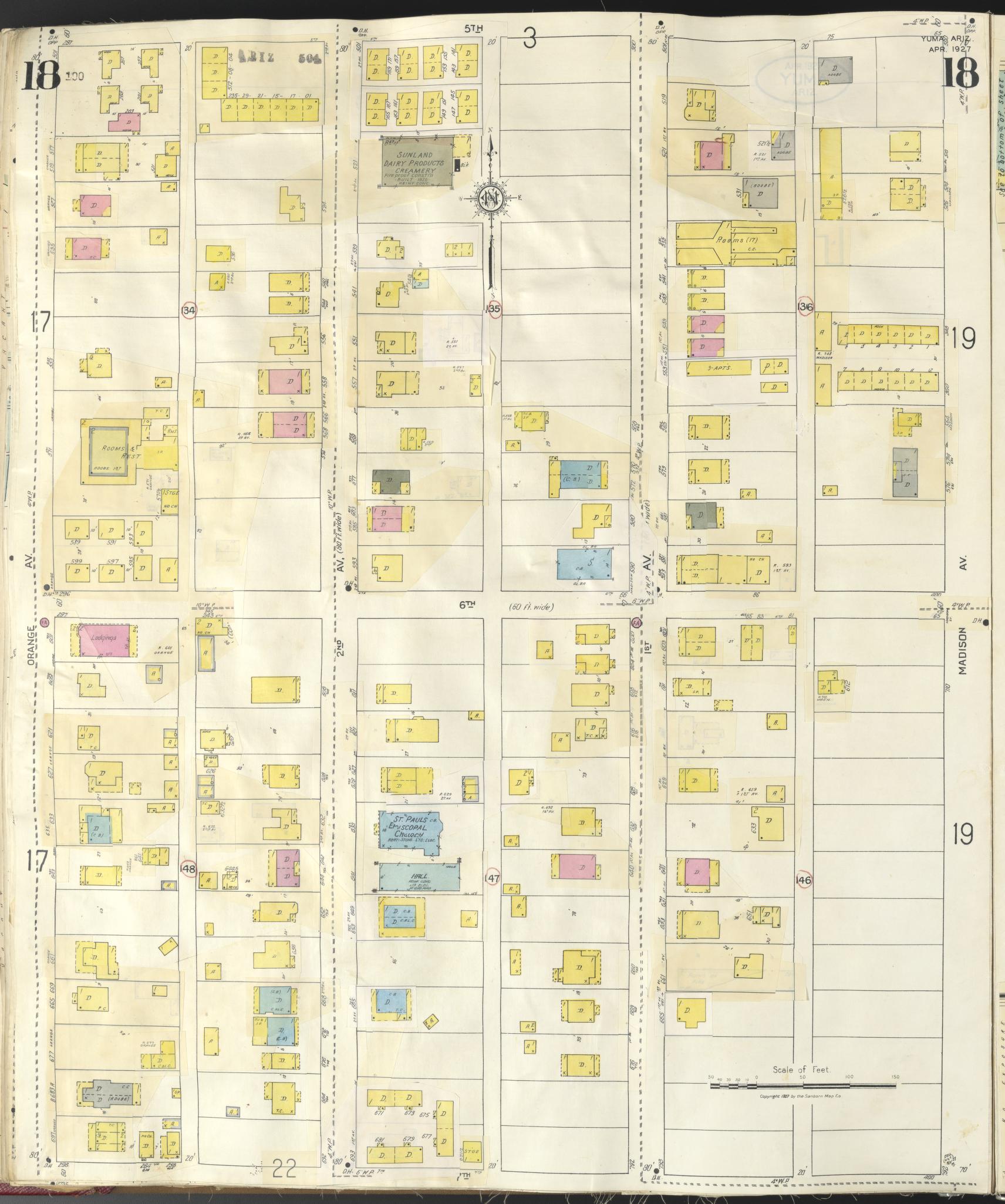 Sanborn Fire Insurance Map from Yuma, Yuma County, Arizona (1948), Sheet #0018 - Historic Sanborn Fire Insurance Map Print, vintage old map wall art, antique decor, genealogy gift, Arizona Arizona map