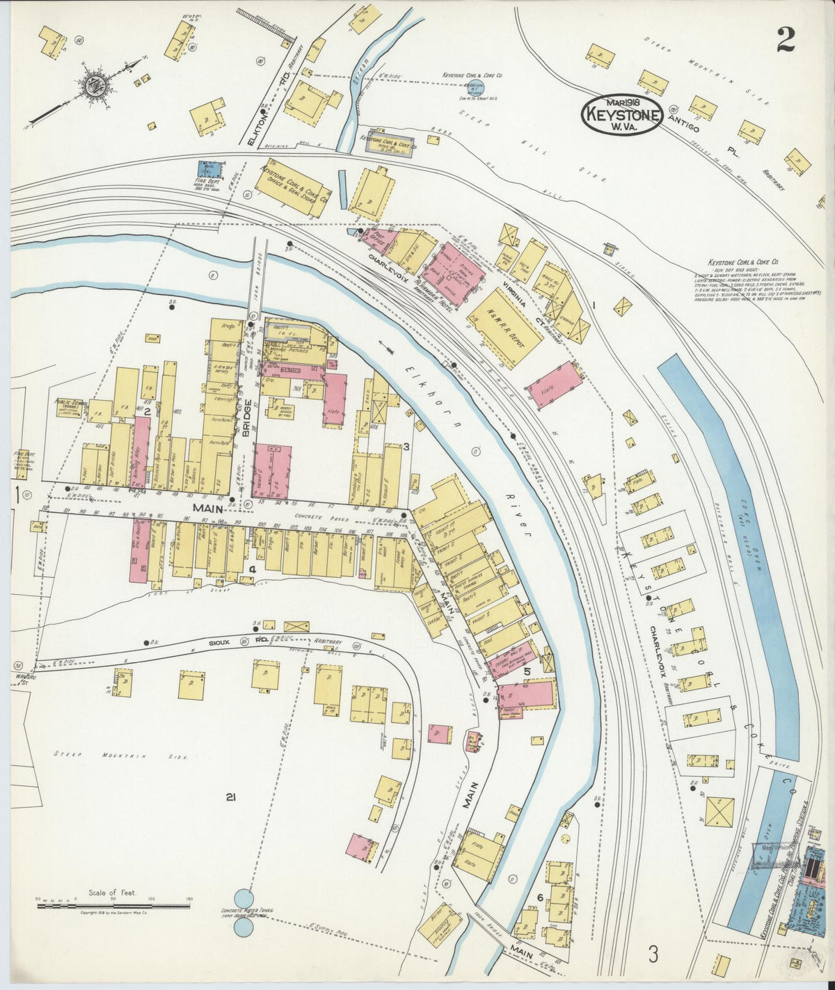 Sanborn Fire Insurance Map from Keystone, Mcdowell County, West Virginia (1918), Sheet #0002 - Complete Map Set gallery image, historic Sanborn map, vintage wall art, West Virginia West Virginia