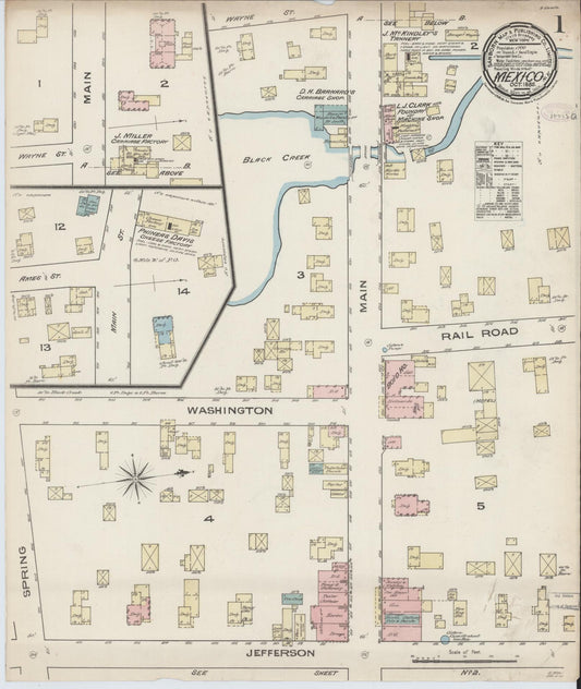 Sanborn Fire Insurance Map from Mexico, Oswego County, New York (1885), Sheet #0001 - Historic Sanborn Fire Insurance Map Print, vintage old map wall art, antique decor, genealogy gift, New York New York map