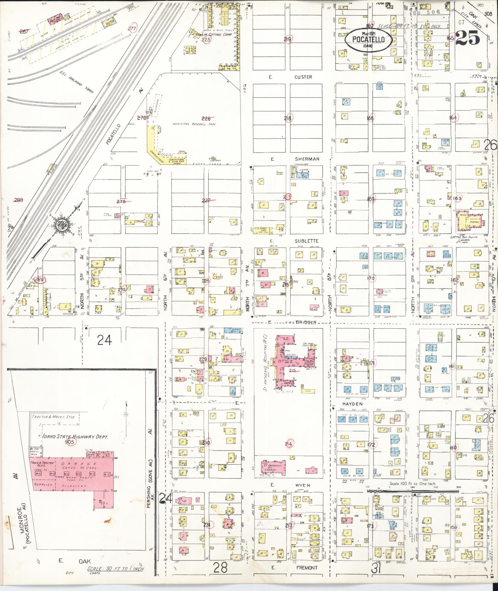Sanborn Fire Insurance Map from Pocatello, Bannock County, Idaho (1948), Sheet #0025 - Historic Sanborn Fire Insurance Map Print, vintage old map wall art, antique decor, genealogy gift, Idaho Idaho map
