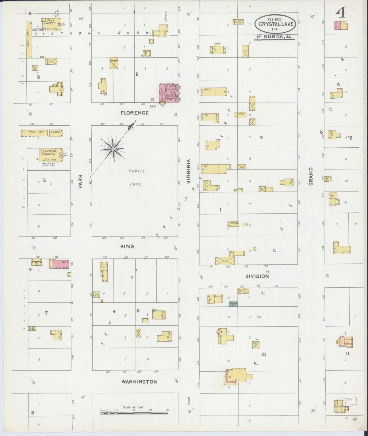 Sanborn Fire Insurance Map from Crystal Lake, McHenry County, Illinois (1905), Sheet #0004 - Complete Map Set gallery image, historic Sanborn map, vintage wall art, Illinois Illinois