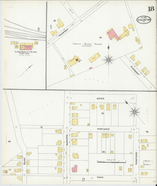 Sanborn Fire Insurance Map from Staunton, Independent Cities, Virginia (1904), Sheet #0018 - Historic Sanborn Fire Insurance Map Print, vintage old map wall art, antique decor, genealogy gift, Virginia Virginia map