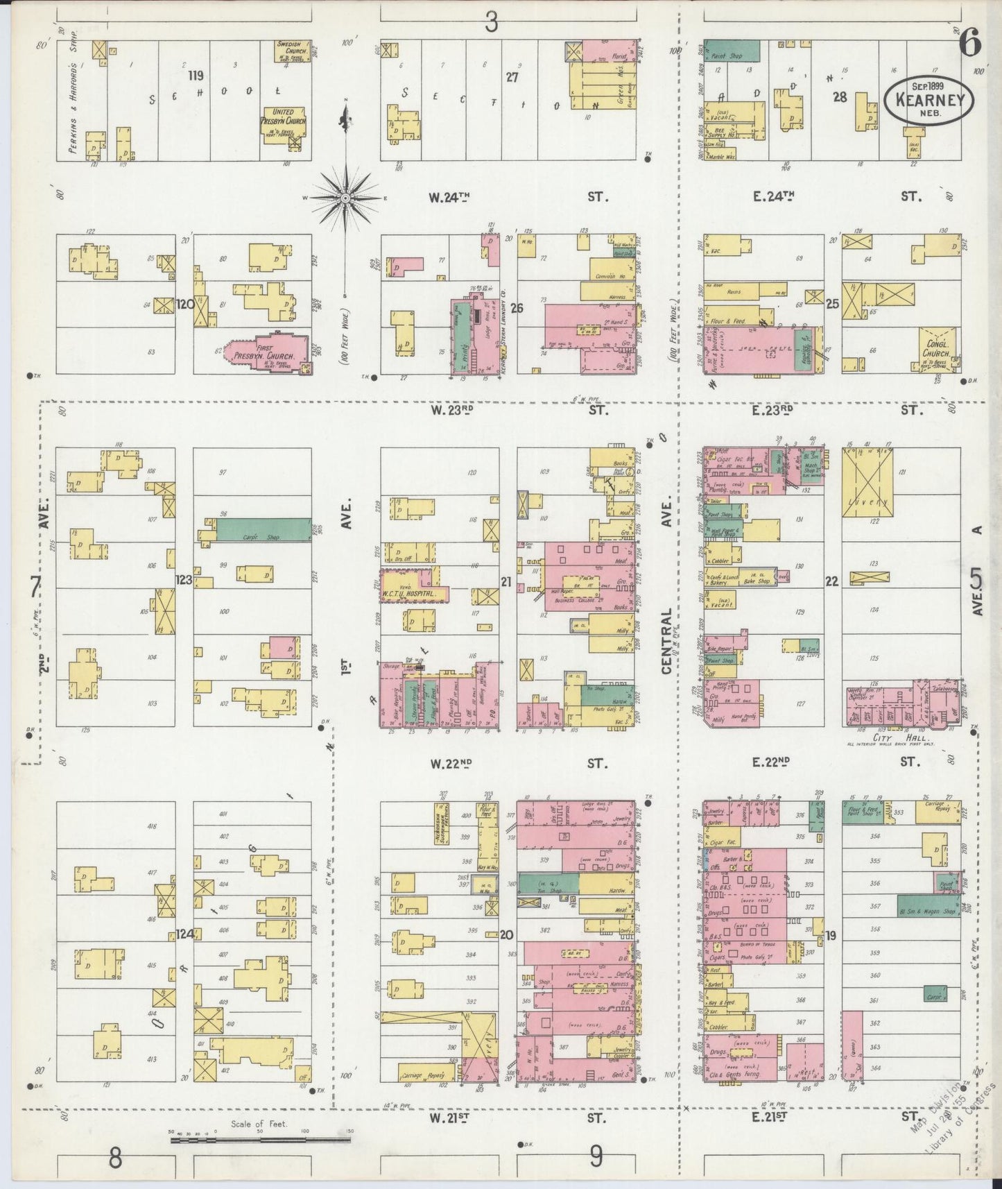 Sanborn Fire Insurance Map from Kearney, Buffalo County, Nebraska (1899), Sheet #0006 - Complete Map Set gallery image, historic Sanborn map, vintage wall art, Nebraska Nebraska