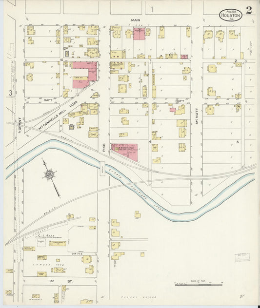 Sanborn Fire Insurance Map from Houston, Washington County, Pennsylvania (1913), Sheet #0002 - Historic Sanborn Fire Insurance Map Print, vintage old map wall art, antique decor, genealogy gift, Pennsylvania Pennsylvania map