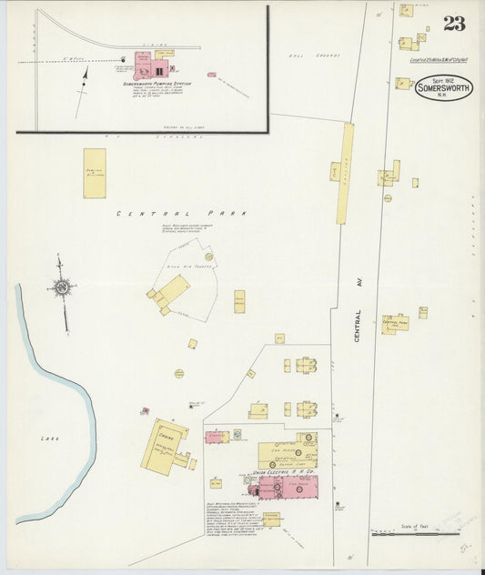 Sanborn Fire Insurance Map from Somersworth, Strafford County, New Hampshire (1912), Sheet #0023 - Historic Sanborn Fire Insurance Map Print, vintage old map wall art, antique decor, genealogy gift, Maine Maine map