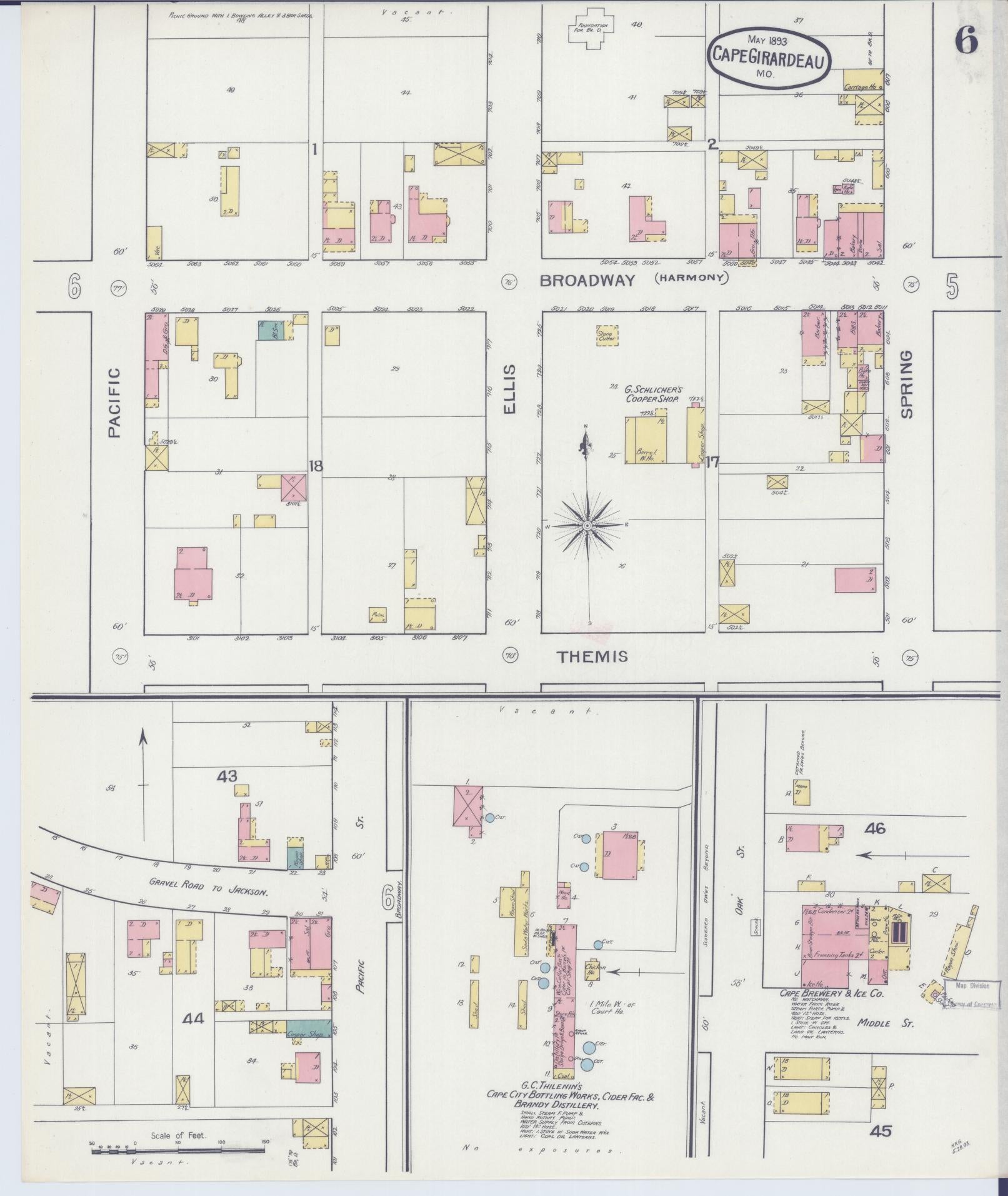 Sanborn Fire Insurance Map from Cape Girardeau, Cape Girardeau County, Missouri (1893), Sheet #0006 - Historic Sanborn Fire Insurance Map Print, vintage old map wall art, antique decor, genealogy gift, Missouri Missouri map