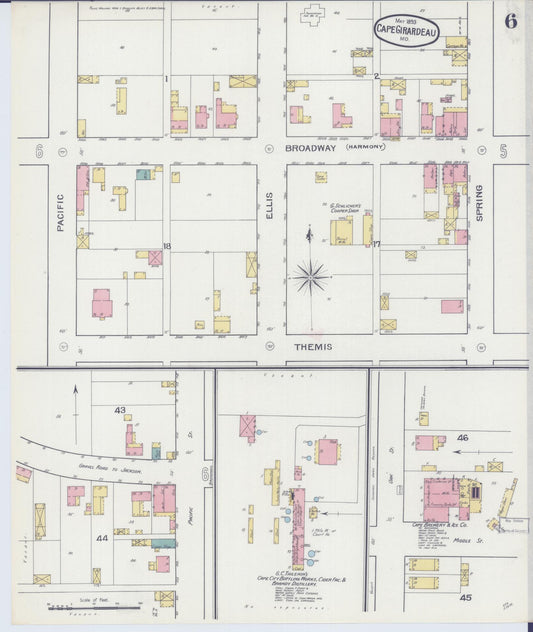 Sanborn Fire Insurance Map from Cape Girardeau, Cape Girardeau County, Missouri (1893), Sheet #0006 - Historic Sanborn Fire Insurance Map Print, vintage old map wall art, antique decor, genealogy gift, Missouri Missouri map