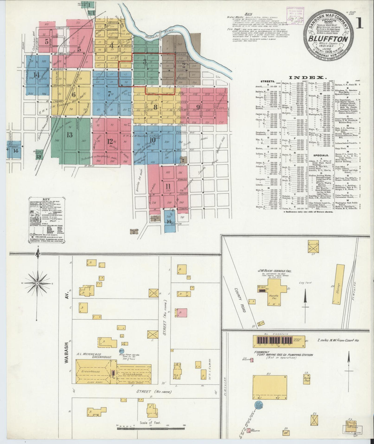 Sanborn Fire Insurance Map from Bluffton, Wells County, Indiana (1906), Sheet #0001 - Historic Sanborn Fire Insurance Map Print, vintage old map wall art, antique decor, genealogy gift, Indiana Indiana map