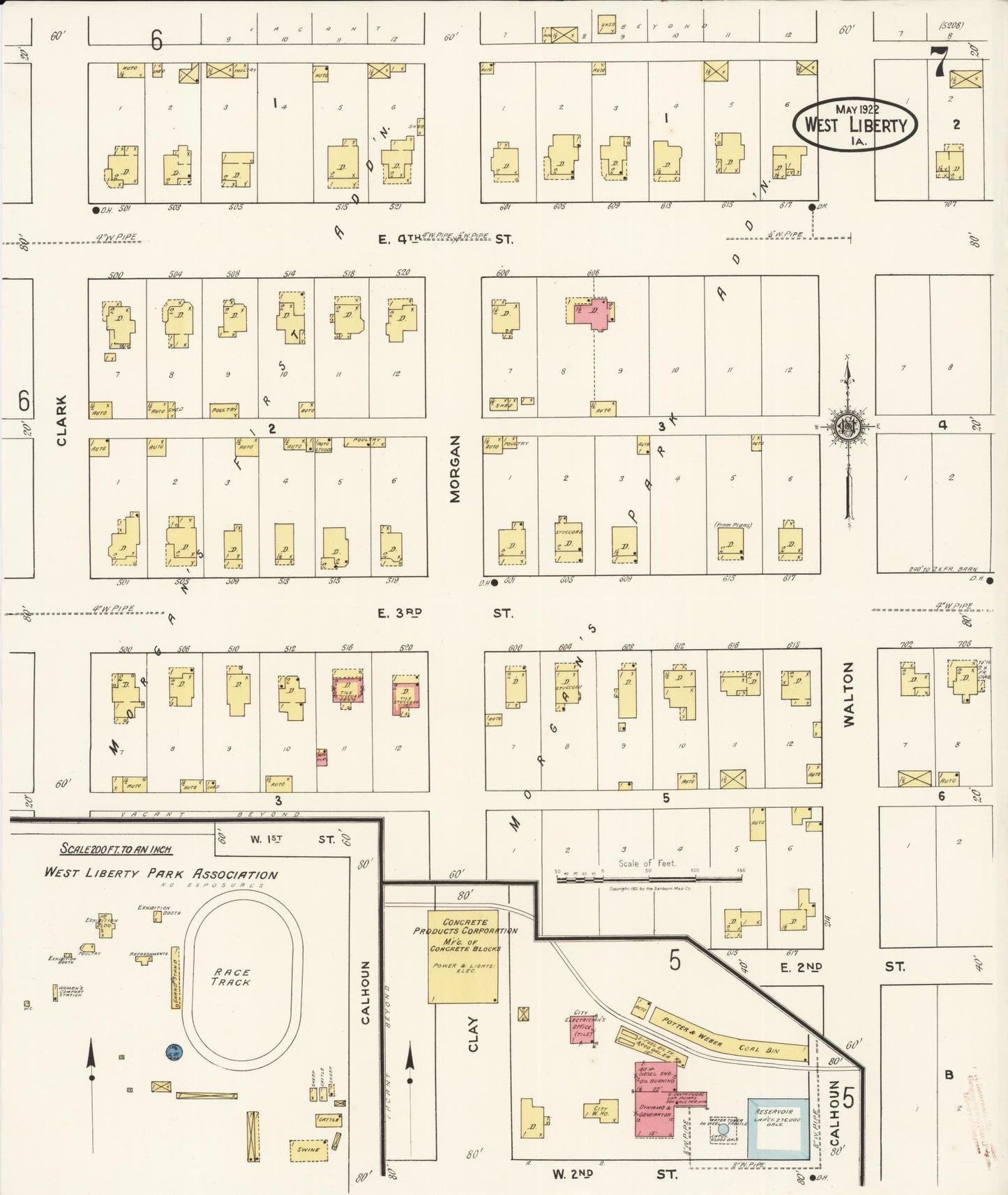 Sanborn Fire Insurance Map from West Liberty, Muscatine County, Iowa (1922), Sheet #0007 - Historic Sanborn Fire Insurance Map Print, vintage old map wall art