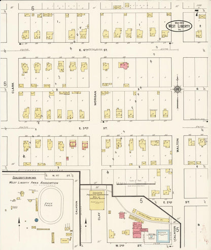 Sanborn Fire Insurance Map from West Liberty, Muscatine County, Iowa (1922), Sheet #0007 - Historic Sanborn Fire Insurance Map Print, vintage old map wall art