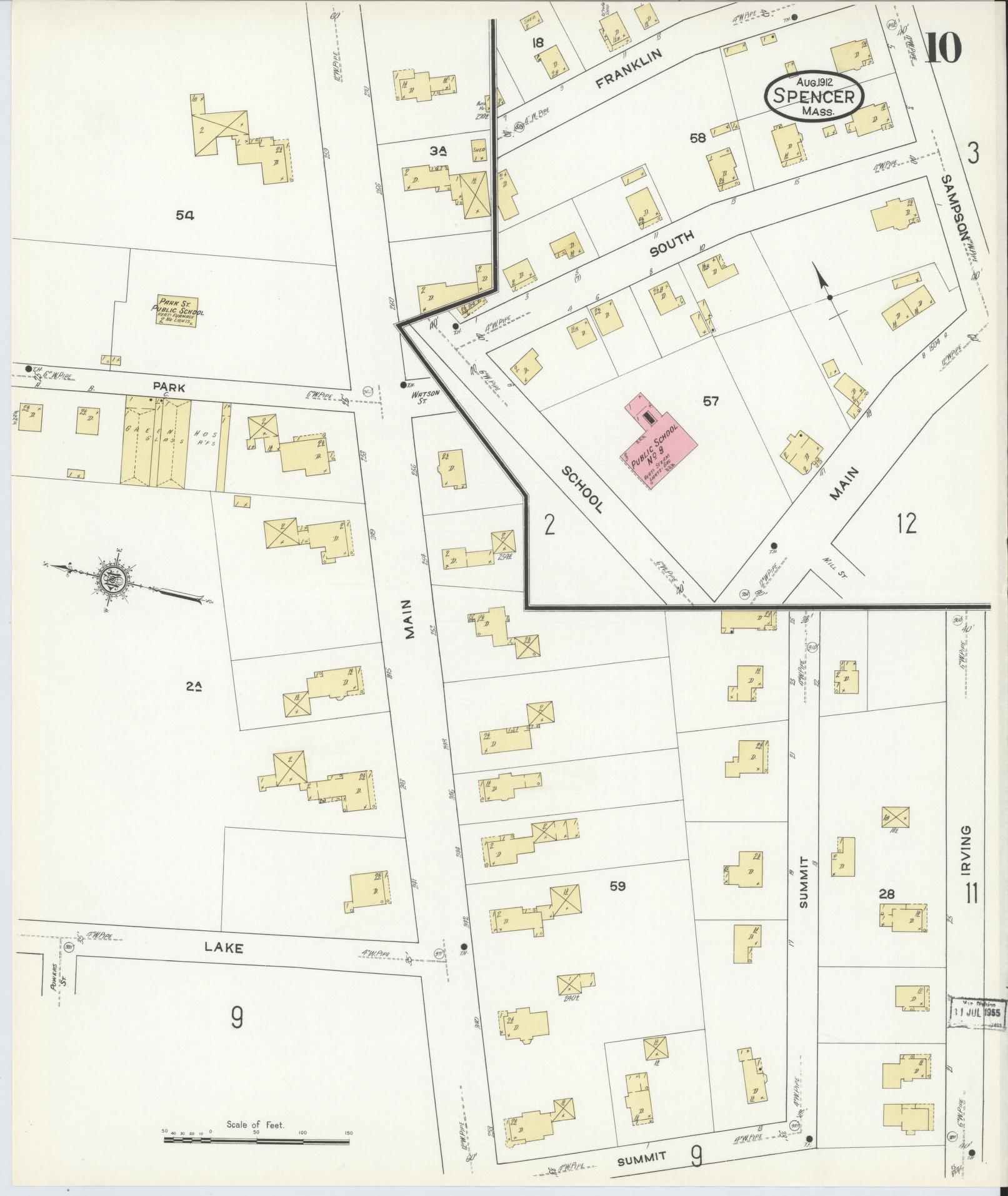 Sanborn Fire Insurance Map from Spencer, Worcester County, Massachusetts (1912), Sheet #0010 - Historic Sanborn Fire Insurance Map Print, vintage old map wall art, antique decor, genealogy gift, Massachusetts Massachusetts map