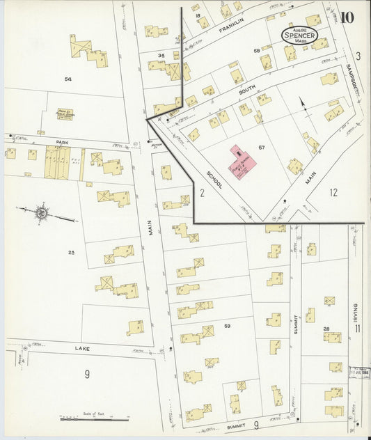 Sanborn Fire Insurance Map from Spencer, Worcester County, Massachusetts (1912), Sheet #0010 - Historic Sanborn Fire Insurance Map Print, vintage old map wall art, antique decor, genealogy gift, Massachusetts Massachusetts map