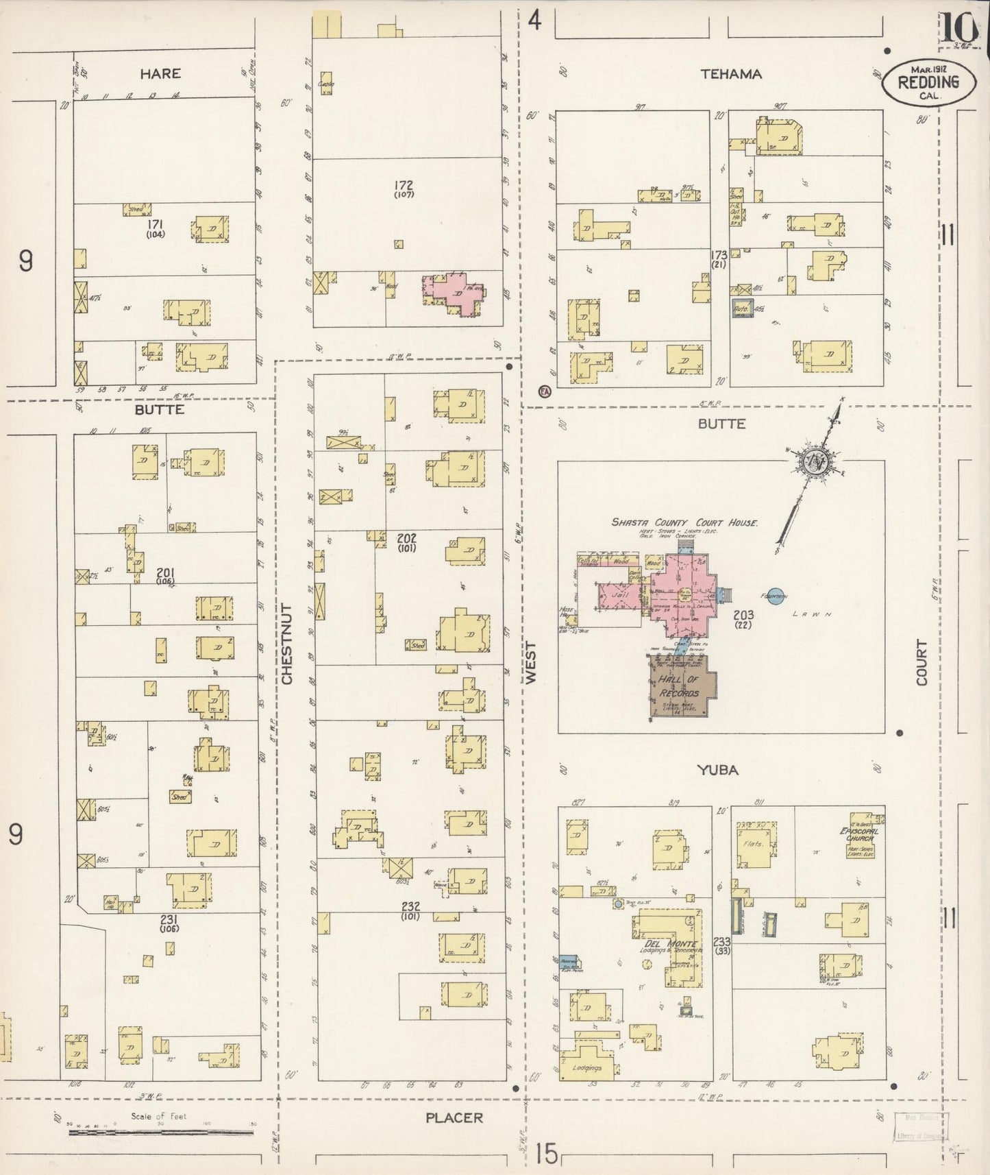 Sanborn Fire Insurance Map from Redding, Shasta County, California (1912), Sheet #0010 - Complete Map Set gallery image, historic Sanborn map, vintage wall art, California California