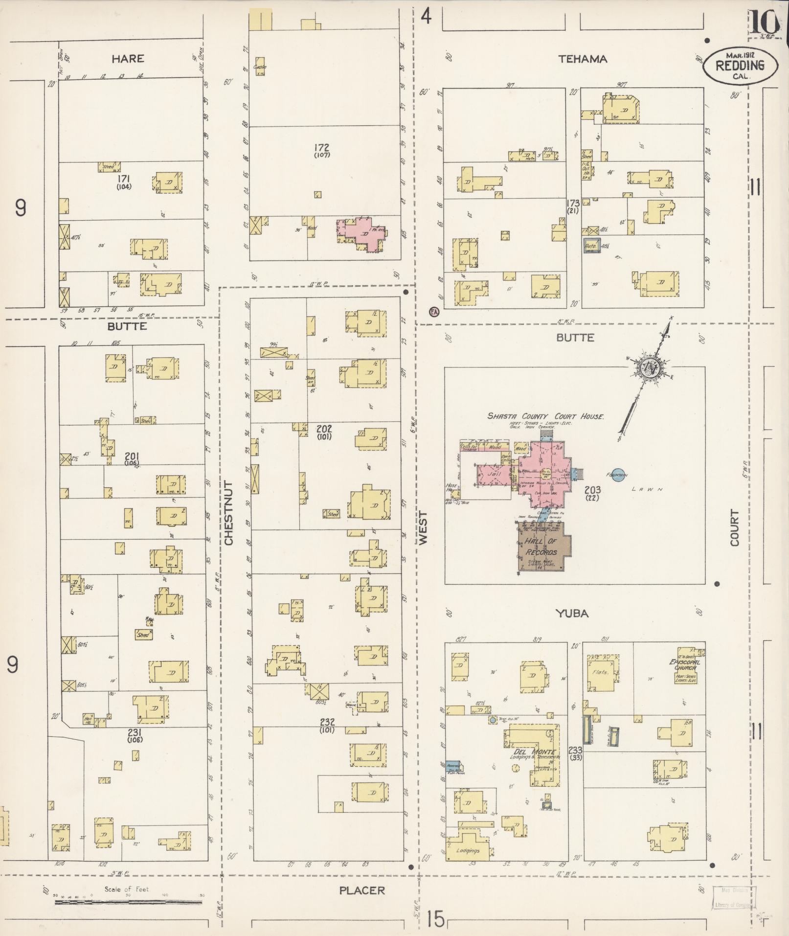 Sanborn Fire Insurance Map from Redding, Shasta County, California (1912), Sheet #0010 - Complete Map Set gallery image, historic Sanborn map, vintage wall art, California California