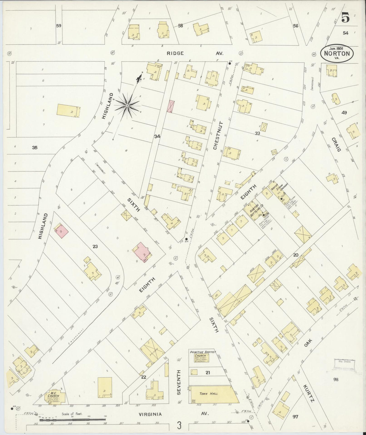 Sanborn Fire Insurance Map from Norton, Independent Cities, Virginia (1908), Sheet #0005 - Complete Map Set gallery image, historic Sanborn map, vintage wall art, Virginia Virginia