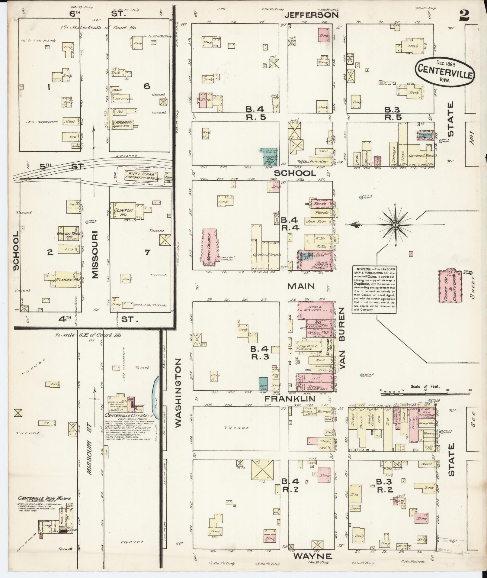 Sanborn Fire Insurance Map from Centerville, Appanoose County, Iowa (1883), Sheet #0002 - Historic Sanborn Fire Insurance Map Print, vintage old map wall art