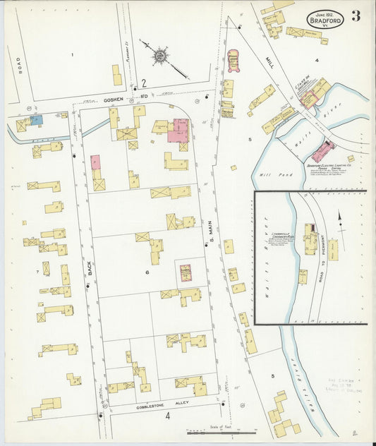 Sanborn Fire Insurance Map from Bradford, Orange County, Vermont (1912), Sheet #0003 - Historic Sanborn Fire Insurance Map Print, vintage old map wall art, antique decor, genealogy gift, Vermont Vermont map