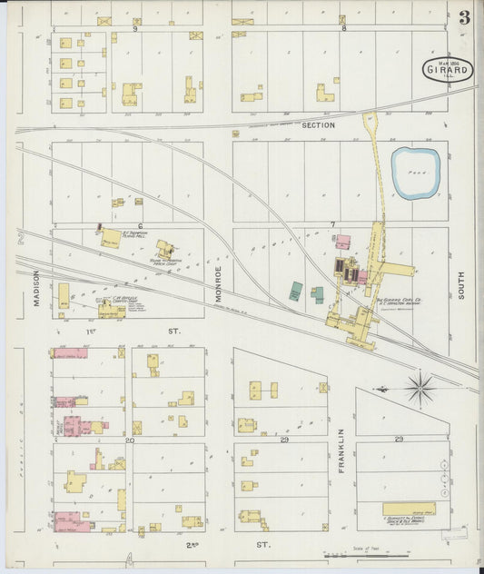 Sanborn Fire Insurance Map from Girard, Macoupin County, Illinois (1894), Sheet #0003 - Historic Sanborn Fire Insurance Map Print, vintage old map wall art, antique decor, genealogy gift, Illinois Illinois map