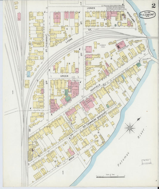 Sanborn Fire Insurance Map from Piedmont, Mineral County, West Virginia (1896), Sheet #0002 - Historic Sanborn Fire Insurance Map Print, vintage old map wall art, antique decor, genealogy gift, West Virginia West Virginia map