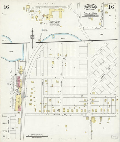 Sanborn Fire Insurance Map from Winter Haven, Polk County, Florida (1924), Sheet #0016 - Historic Sanborn Fire Insurance Map Print, vintage old map wall art, antique decor, genealogy gift, Florida Florida map