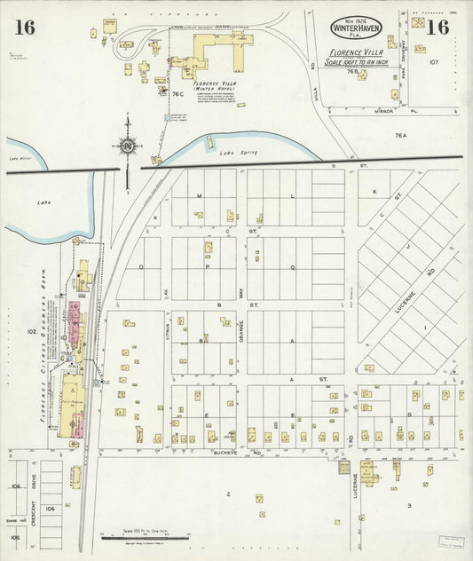 Sanborn Fire Insurance Map from Winter Haven, Polk County, Florida (1924), Sheet #0016 - Historic Sanborn Fire Insurance Map Print, vintage old map wall art, antique decor, genealogy gift, Florida Florida map
