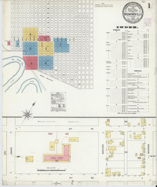 Sanborn Fire Insurance Map from Brownsville, Cameron County, Texas (1906), Sheet #0001 - Complete Map Set gallery image, historic Sanborn map, vintage wall art, Texas Texas