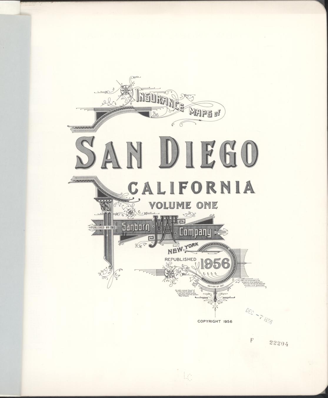 Sanborn Fire Insurance Map from San Diego, San Diego County, California (1956), Sheet #0001 - Complete Map Set gallery image, historic Sanborn map, vintage wall art, California California