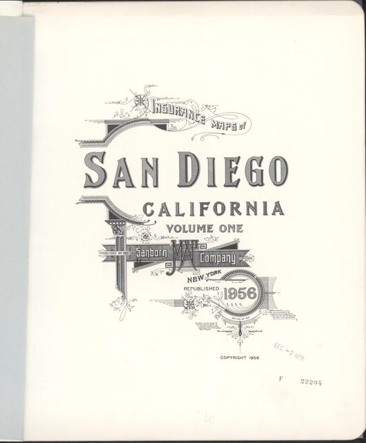 Sanborn Fire Insurance Map from San Diego, San Diego County, California (1956), Sheet #0001 - Complete Map Set gallery image, historic Sanborn map, vintage wall art, California California