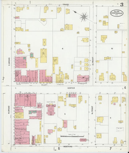 Sanborn Fire Insurance Map from Statesville, Iredell County, North Carolina (1905), Sheet #0003 - Complete Map Set gallery image, historic Sanborn map, vintage wall art, North Carolina North Carolina
