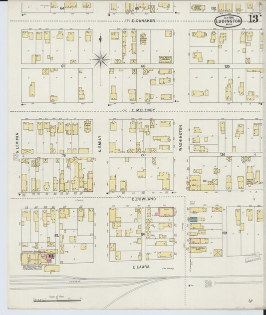 Sanborn Fire Insurance Map from Ludington, Mason County, Michigan (1895), Sheet #0013 - Historic Sanborn Fire Insurance Map Print, vintage old map wall art, antique decor, genealogy gift, Michigan Michigan map
