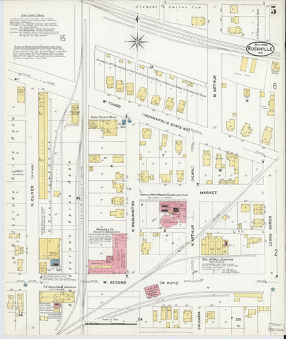 Sanborn Fire Insurance Map from Rushville, Rush County, Indiana (1908), Sheet #0005 - Historic Sanborn Fire Insurance Map Print, vintage old map wall art, antique decor, genealogy gift, Indiana Indiana map