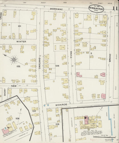 Sanborn Fire Insurance Map from Newburyport, Essex County, Massachusetts (1888), Sheet #0011 - Historic Sanborn Fire Insurance Map Print, vintage old map wall art, antique decor, genealogy gift, Massachusetts Massachusetts map