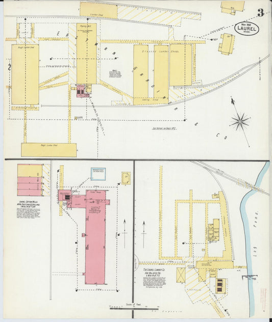 Sanborn Fire Insurance Map from Laurel, Jones County, Mississippi (1902), Sheet #0003 - Historic Sanborn Fire Insurance Map Print, vintage old map wall art, antique decor, genealogy gift, Mississippi Mississippi map
