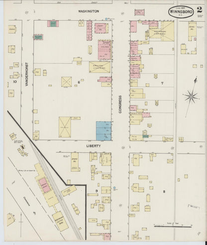 Sanborn Fire Insurance Map from Winnsboro, Fairfield County, South Carolina (1889), Sheet #0002 - Complete Map Set gallery image, historic Sanborn map, vintage wall art, South Carolina South Carolina