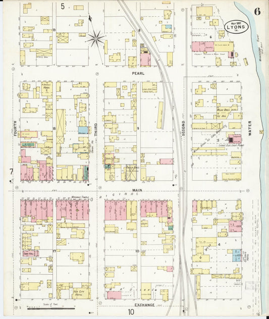 Sanborn Fire Insurance Map from Lyons, Clinton County, Iowa (1897), Sheet #0006 - Historic Sanborn Fire Insurance Map Print, vintage old map wall art