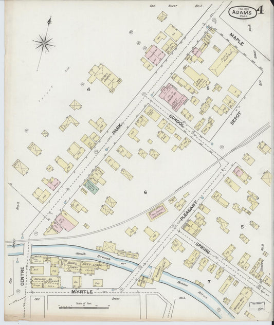 Sanborn Fire Insurance Map from Adams, Berkshire County, Massachusetts (1889), Sheet #0004 - Historic Sanborn Fire Insurance Map Print, vintage old map wall art, antique decor, genealogy gift, Massachusetts Massachusetts map