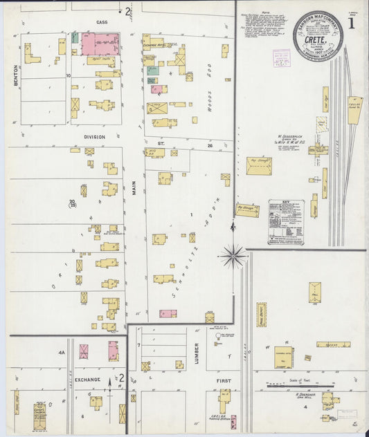 Sanborn Fire Insurance Map from Crete, Will County, Illinois (1907), Sheet #0001 - Historic Sanborn Fire Insurance Map Print, vintage old map wall art, antique decor, genealogy gift, Illinois Illinois map