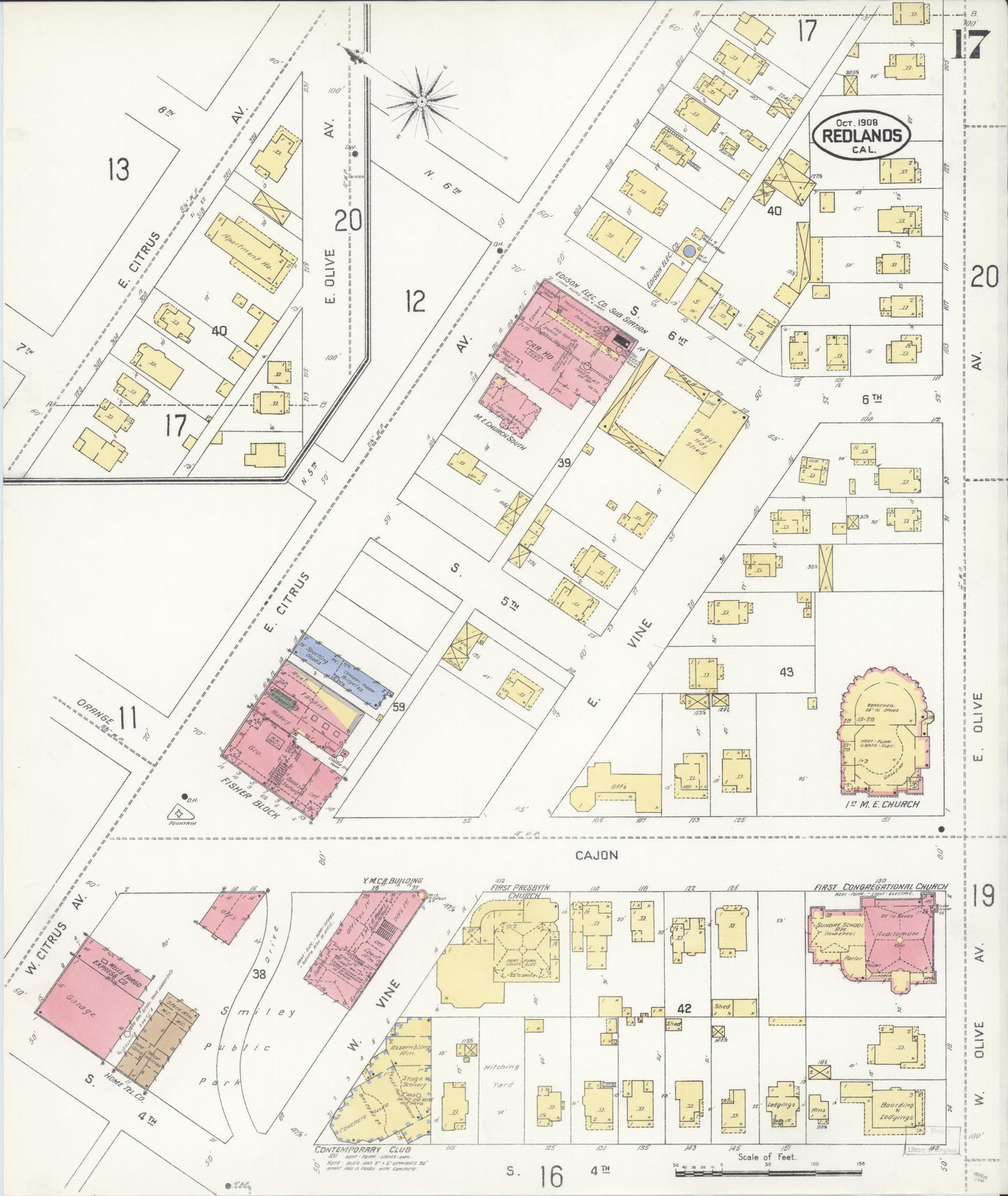 Sanborn Fire Insurance Map from Redlands, San Bernardino County, California (1908), Sheet #0017 - Complete Map Set gallery image, historic Sanborn map, vintage wall art, California California