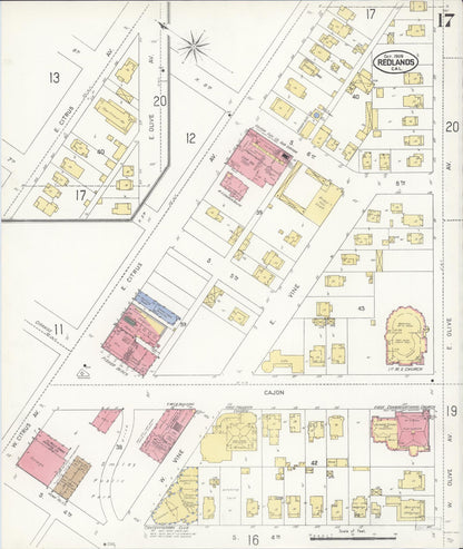 Sanborn Fire Insurance Map from Redlands, San Bernardino County, California (1908), Sheet #0017 - Complete Map Set gallery image, historic Sanborn map, vintage wall art, California California