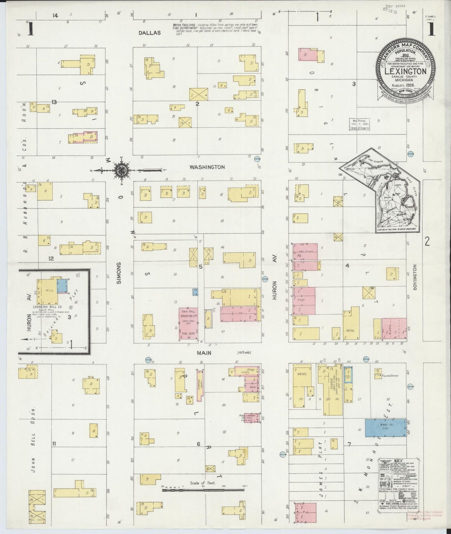 Sanborn Fire Insurance Map from Lexington, Sanilac County, Michigan (1924), Sheet #0001 - Complete Map Set gallery image, historic Sanborn map, vintage wall art, Michigan Michigan