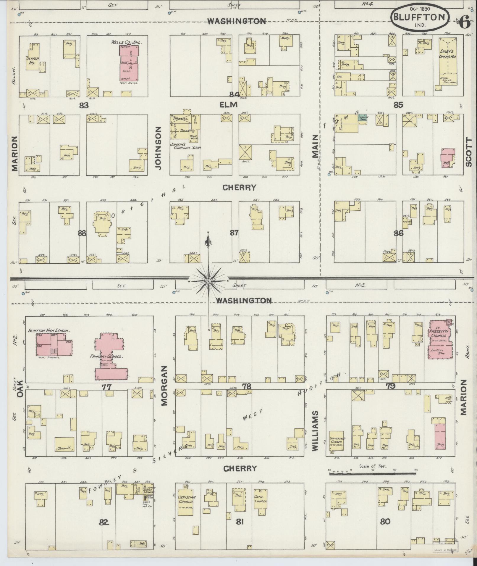 Sanborn Fire Insurance Map from Bluffton, Wells County, Indiana (1890), Sheet #0006 - Complete Map Set gallery image, historic Sanborn map, vintage wall art, Indiana Indiana