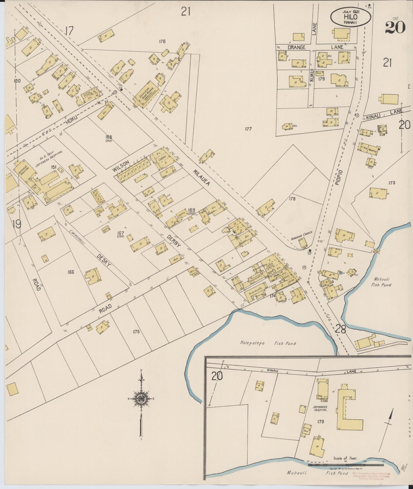 Sanborn Fire Insurance Map from Hilo, Hawaii County, Hawaii (1921), Sheet #0020 - Historic Sanborn Fire Insurance Map Print