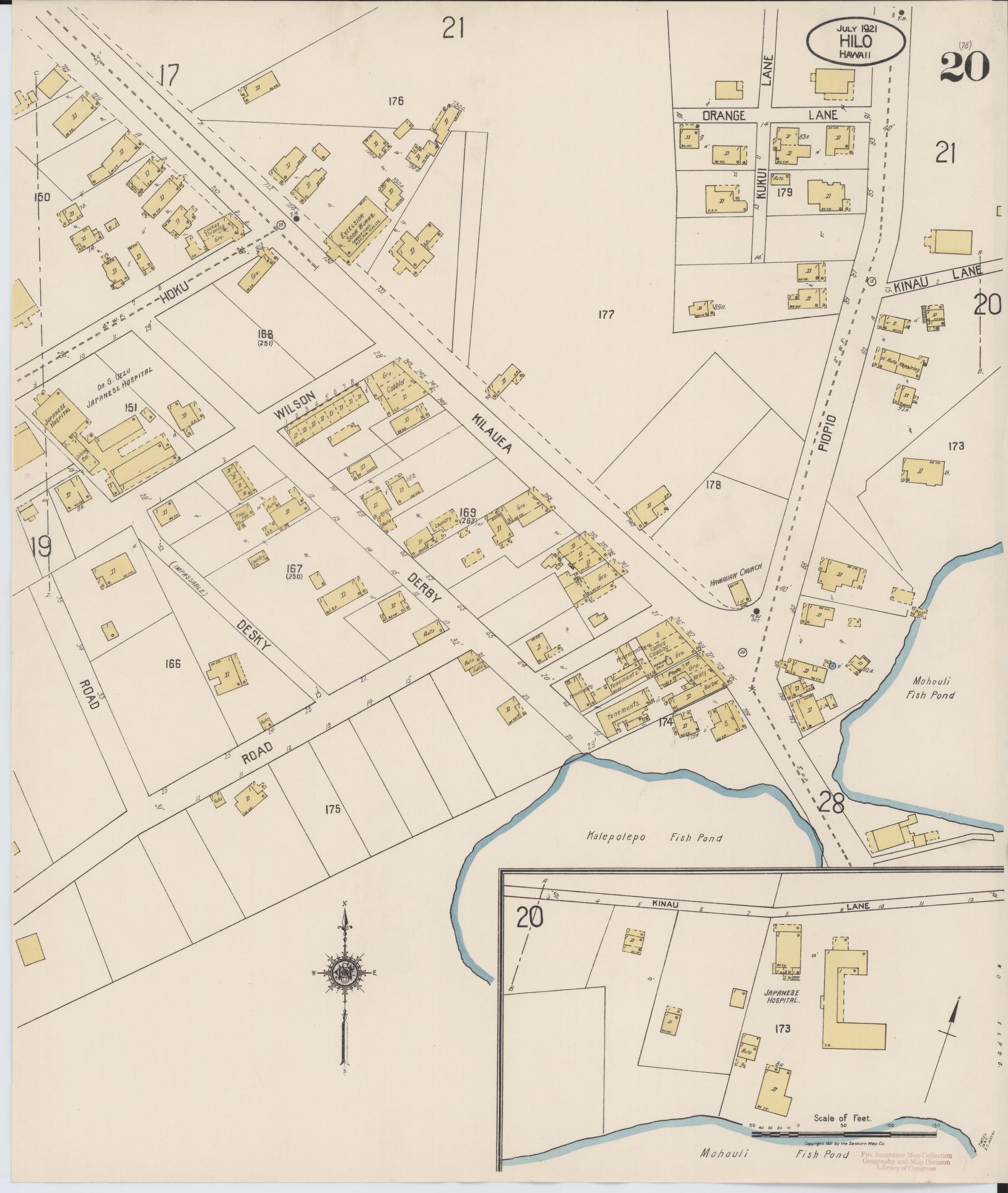 Sanborn Fire Insurance Map from Hilo, Hawaii County, Hawaii (1921), Sheet #0020 - Historic Sanborn Fire Insurance Map Print