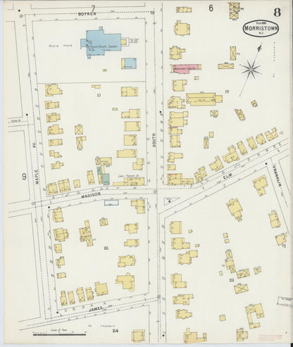 Sanborn Fire Insurance Map from Morristown, Morris County, New Jersey (1896), Sheet #0008 - Complete Map Set gallery image, historic Sanborn map, vintage wall art, New Jersey New Jersey