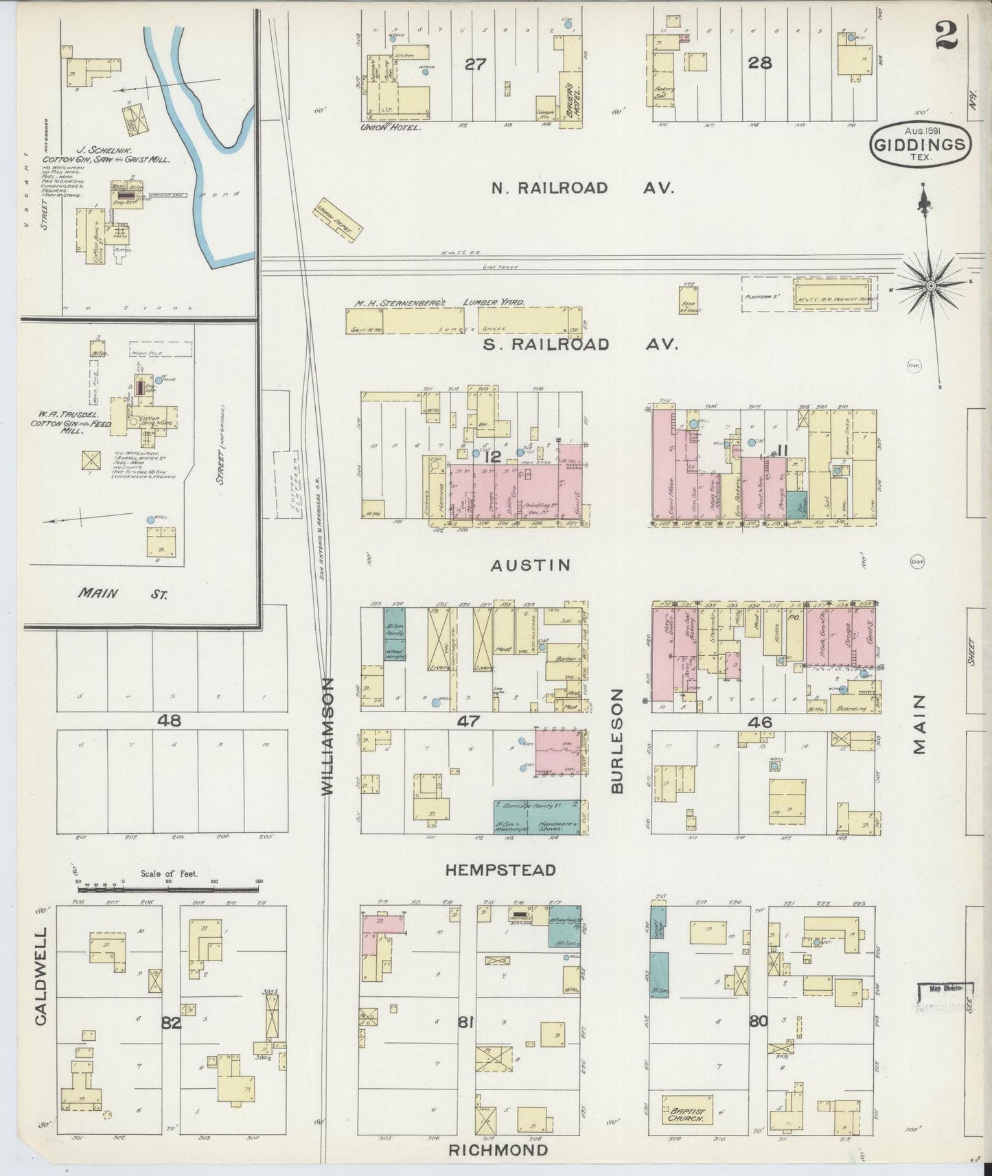 Sanborn Fire Insurance Map from Giddings, Lee County, Texas (1891), Sheet #0002 - Historic Sanborn Fire Insurance Map Print, vintage old map wall art, antique decor, genealogy gift, Texas Texas map